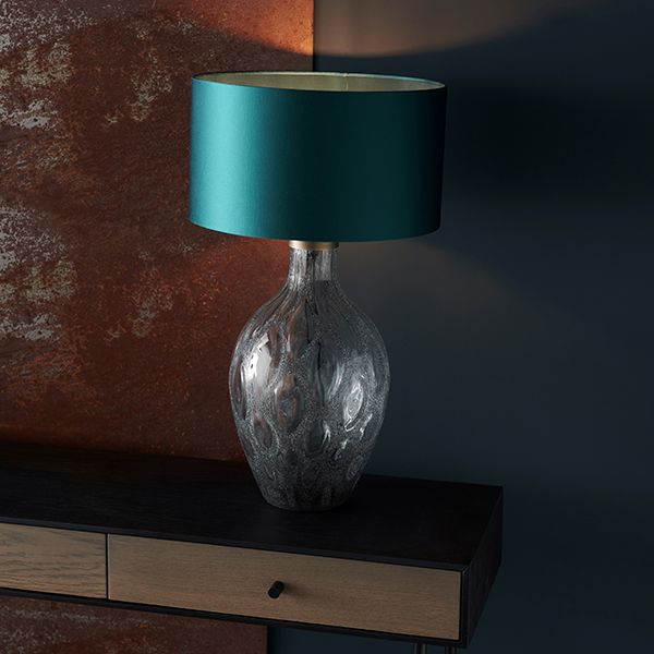 Nelson Lighting NL941148 1 Light Table Lamp Charcoal Artisan Glass & Matt Antique Brass Plate Base Only