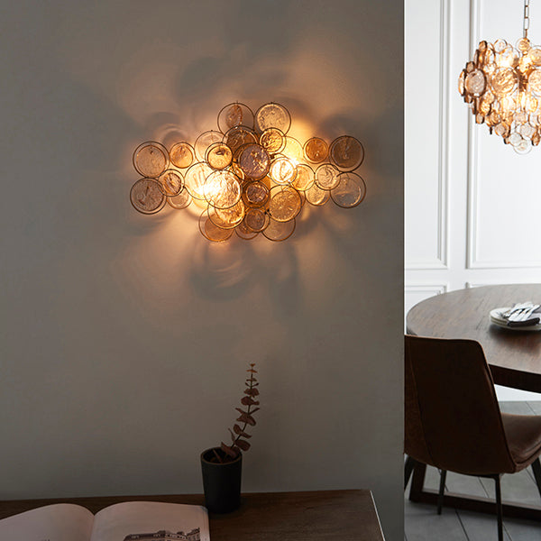 Endon 91990 2 Light Wall Light Antique Gold Paint, Clear & Amber Glass