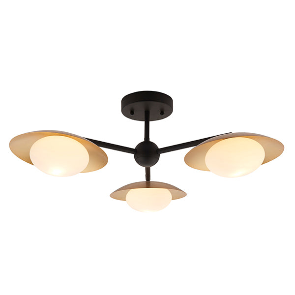 Endon 92034 3 Light Semi Flush Ceiling Light Gold & Dark Bronze Finish With Opal Glass