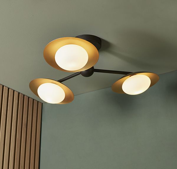Endon 92034 3 Light Semi Flush Ceiling Light Gold & Dark Bronze Finish With Opal Glass