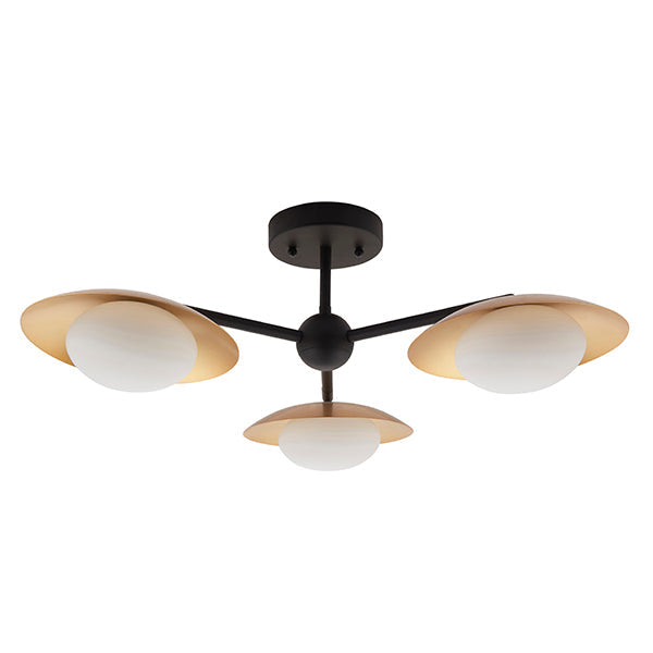 Endon 92034 3 Light Semi Flush Ceiling Light Gold & Dark Bronze Finish With Opal Glass