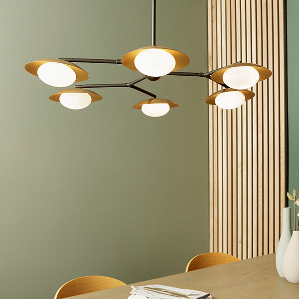 Endon 92035 6 Light Semi Flush Ceiling Light Gold & Dark Bronze Finish With Opal Glass