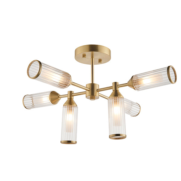 Endon 92213 | Semi-Flush Ceiling Light | Satin Brass with Glass
