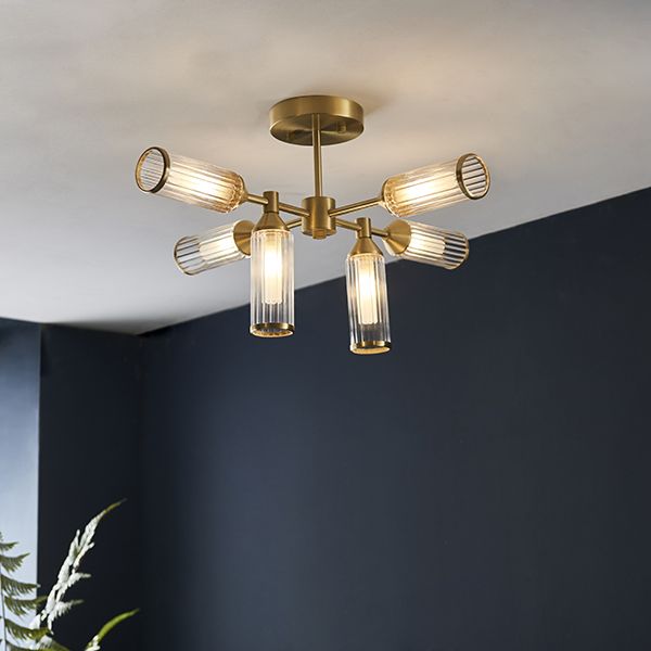 Endon 92213 | Semi-Flush Ceiling Light | Satin Brass with Glass