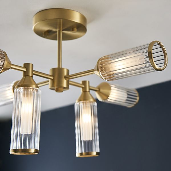 Endon 92213 | Semi-Flush Ceiling Light | Satin Brass with Glass