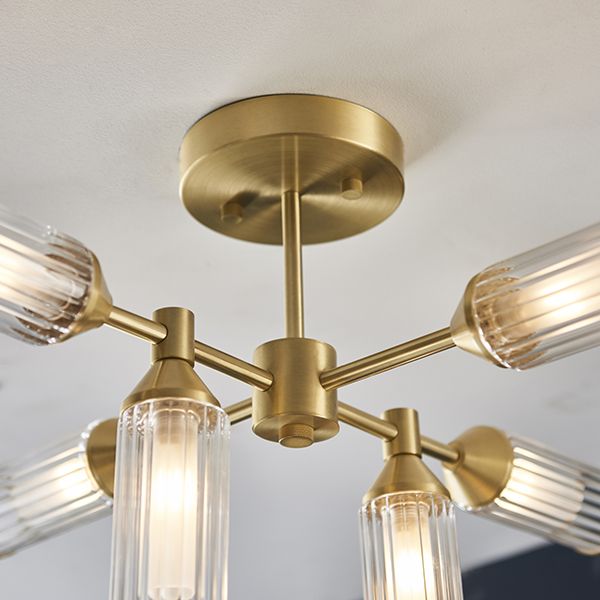 Endon 92213 | Semi-Flush Ceiling Light | Satin Brass with Glass