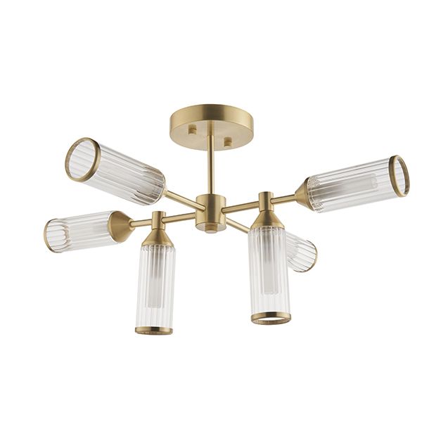 Endon 92213 | Semi-Flush Ceiling Light | Satin Brass with Glass