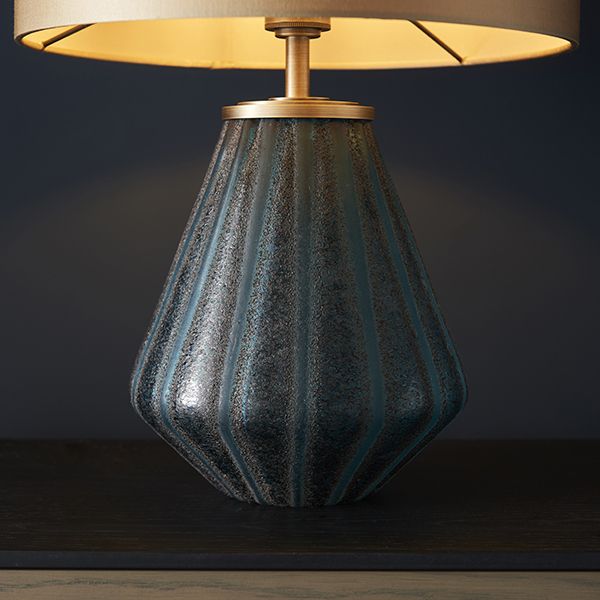 Endon 93059 1 Light Table Lamp Turquoise Tinted Glass & Gold Satin Fabric