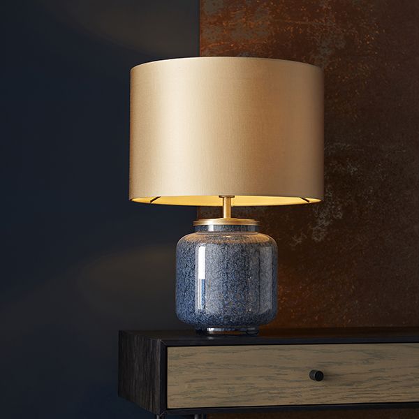 Nelson Lighting NL943067 1 Light Table Lamp Cobalt Glass & Gold Satin Fabric
