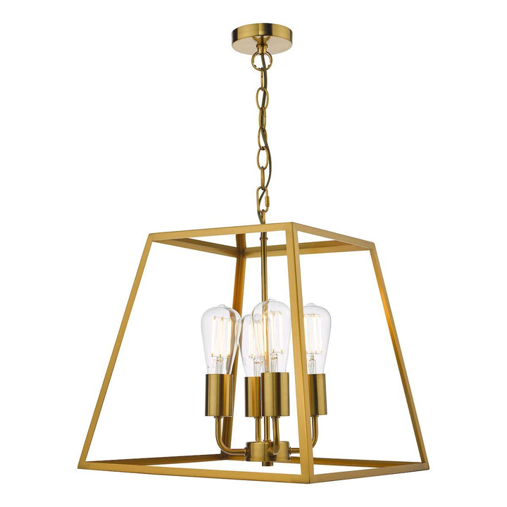 Dar Lighting ACA8635 | Academy 4-Light Lantern | Natural Solid Brass