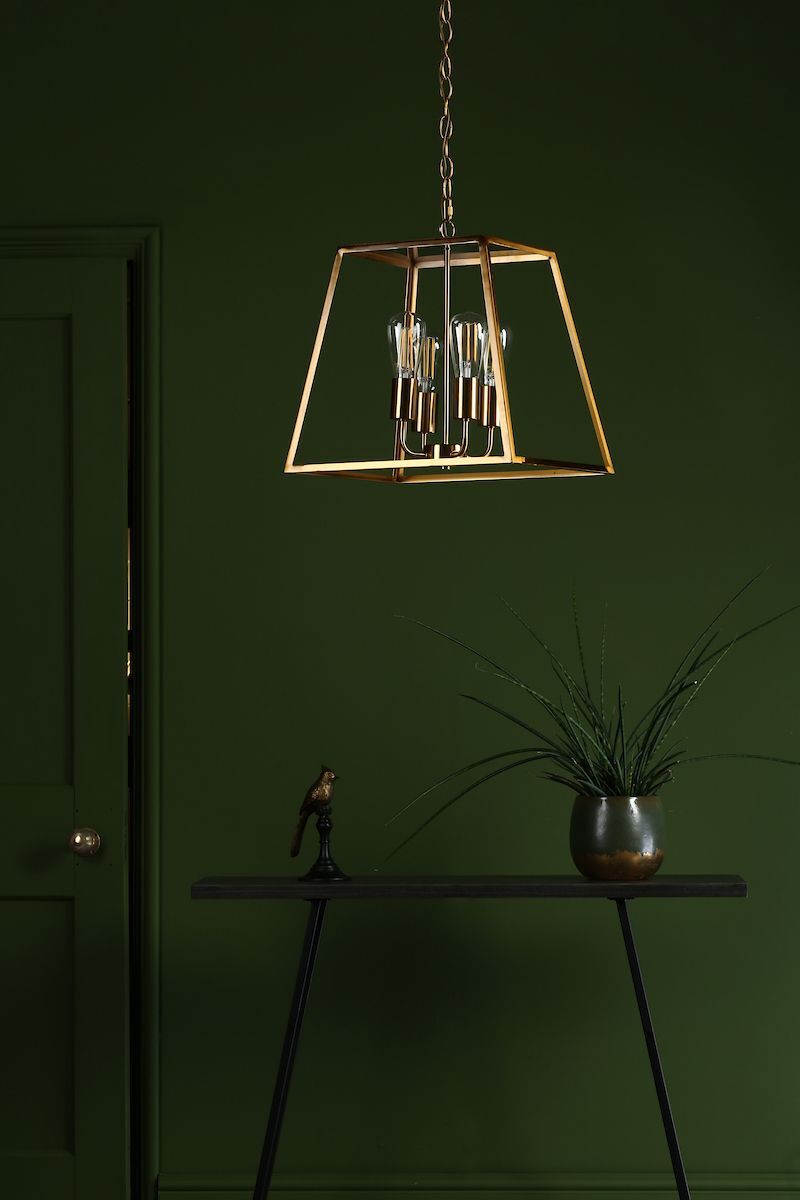 Dar Lighting ACA8635 | Academy 4-Light Lantern | Natural Solid Brass