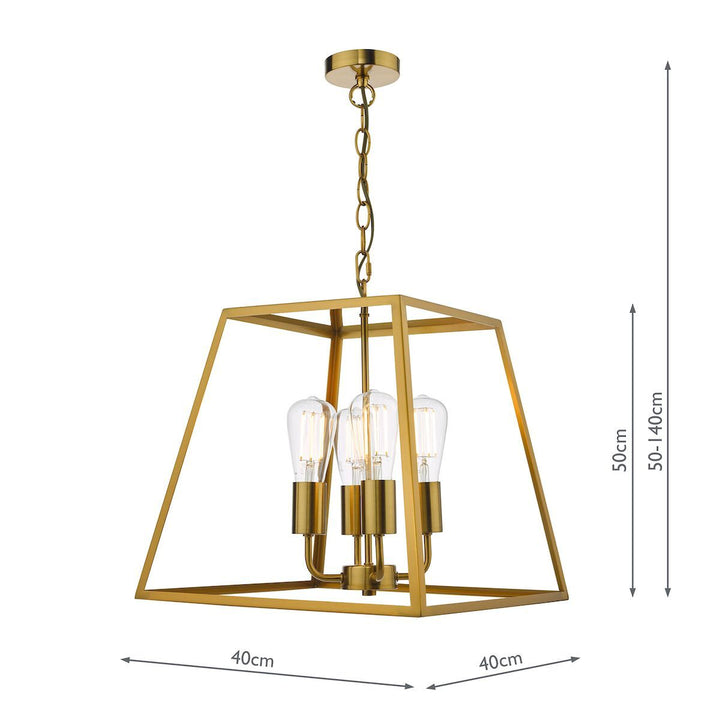 Dar Lighting ACA8635 | Academy 4-Light Lantern | Natural Solid Brass