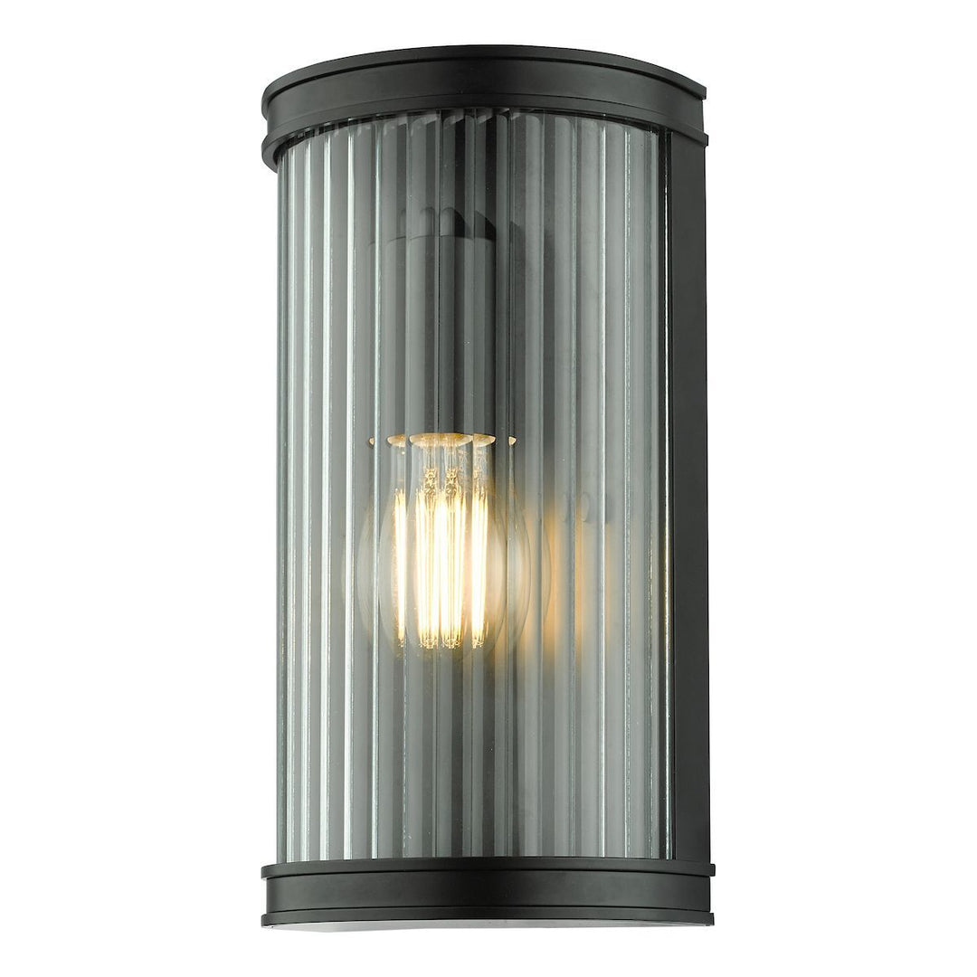 Dar Lighting ANU0722 | Anund 1-Light Bathroom Wall Light | Matt Black & Ribbed Glass