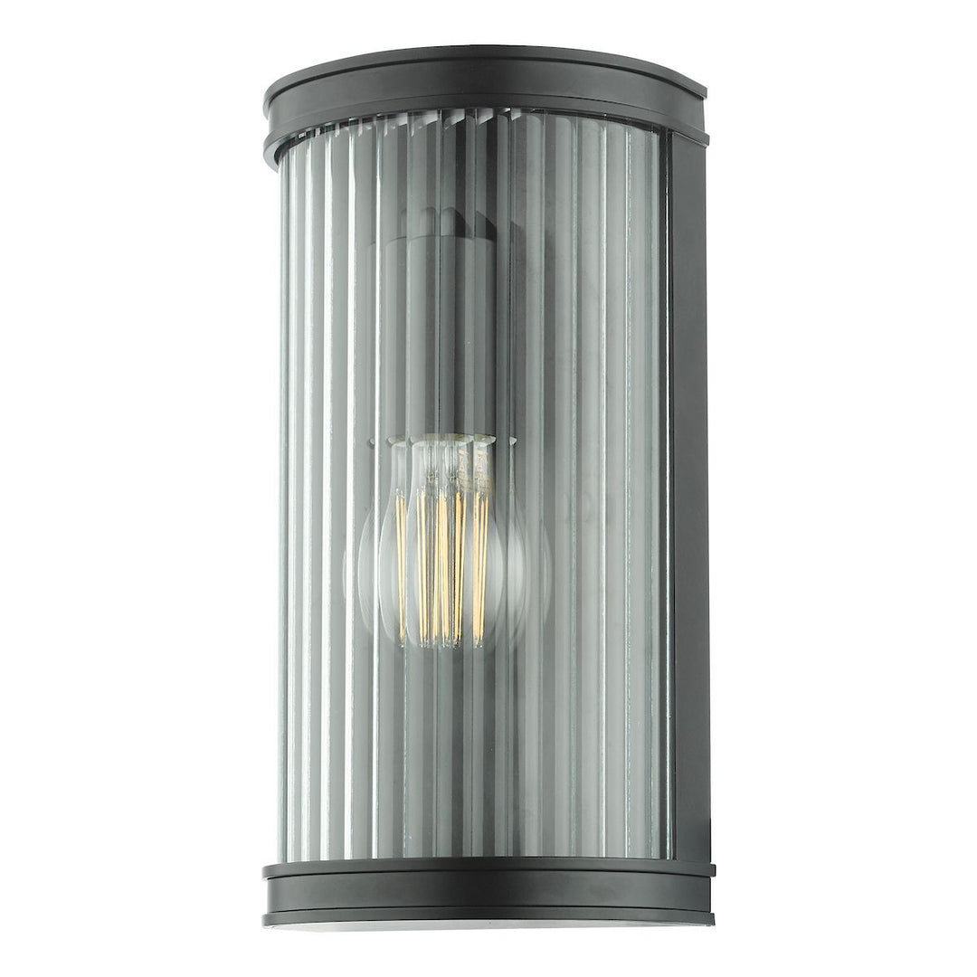 Dar Lighting ANU0722 | Anund 1-Light Bathroom Wall Light | Matt Black & Ribbed Glass