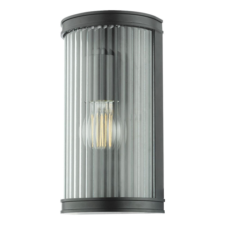 Dar Lighting ANU0722 | Anund 1-Light Bathroom Wall Light | Matt Black & Ribbed Glass