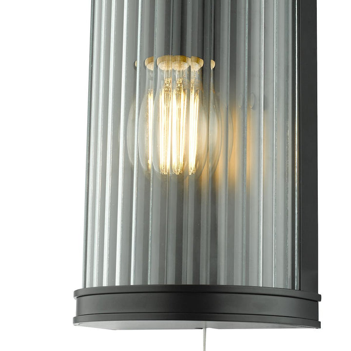 Dar Lighting ANU0722 | Anund 1-Light Bathroom Wall Light | Matt Black & Ribbed Glass
