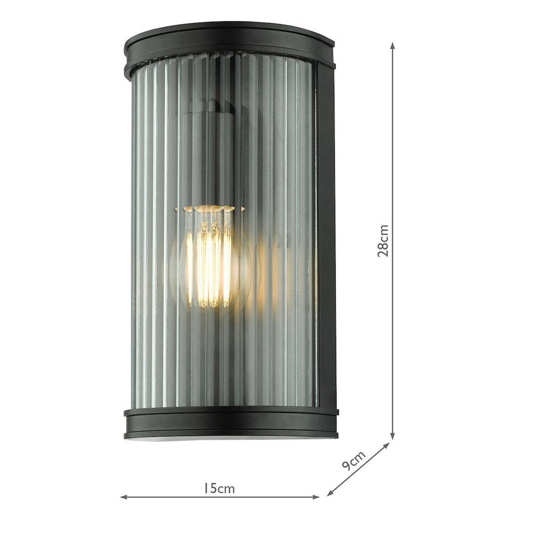 Dar Lighting ANU0722 | Anund 1-Light Bathroom Wall Light | Matt Black & Ribbed Glass