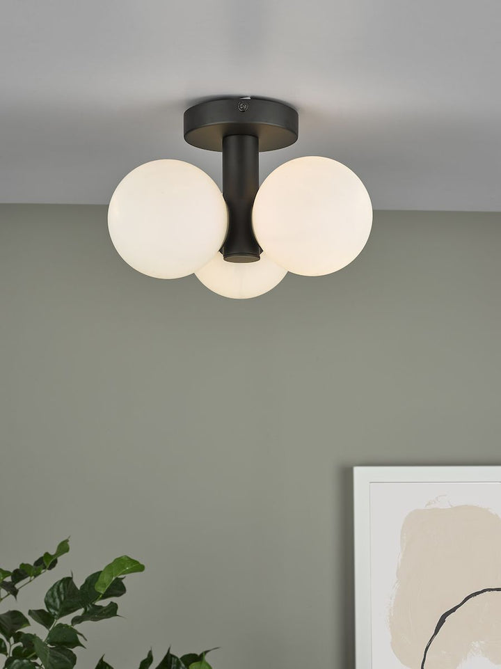 Dar BLA5322 | Blake | 3 Light Semi Flush | Matt Black | Opal Glass