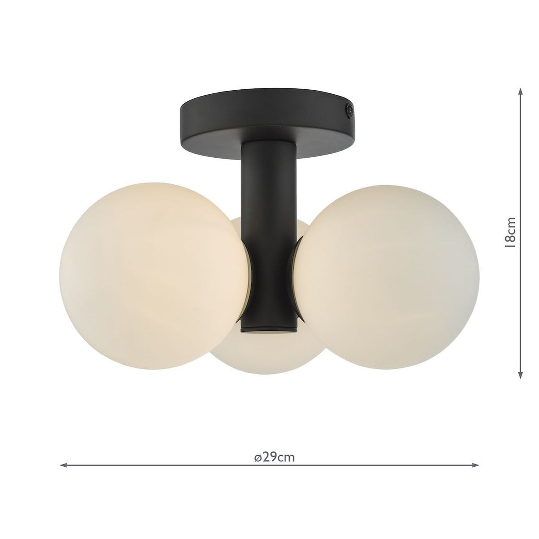 Dar BLA5322 | Blake | 3 Light Semi Flush | Matt Black | Opal Glass