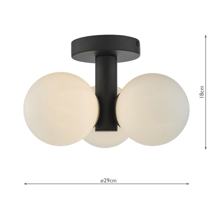 Dar BLA5322 | Blake | 3 Light Semi Flush | Matt Black | Opal Glass