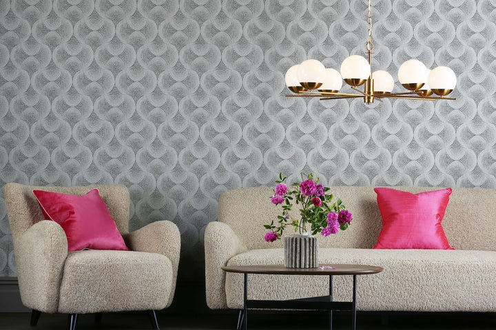 Dar BOM0835 | Bombazine 8 Light Pendant | Natural Brass | Opal Glass