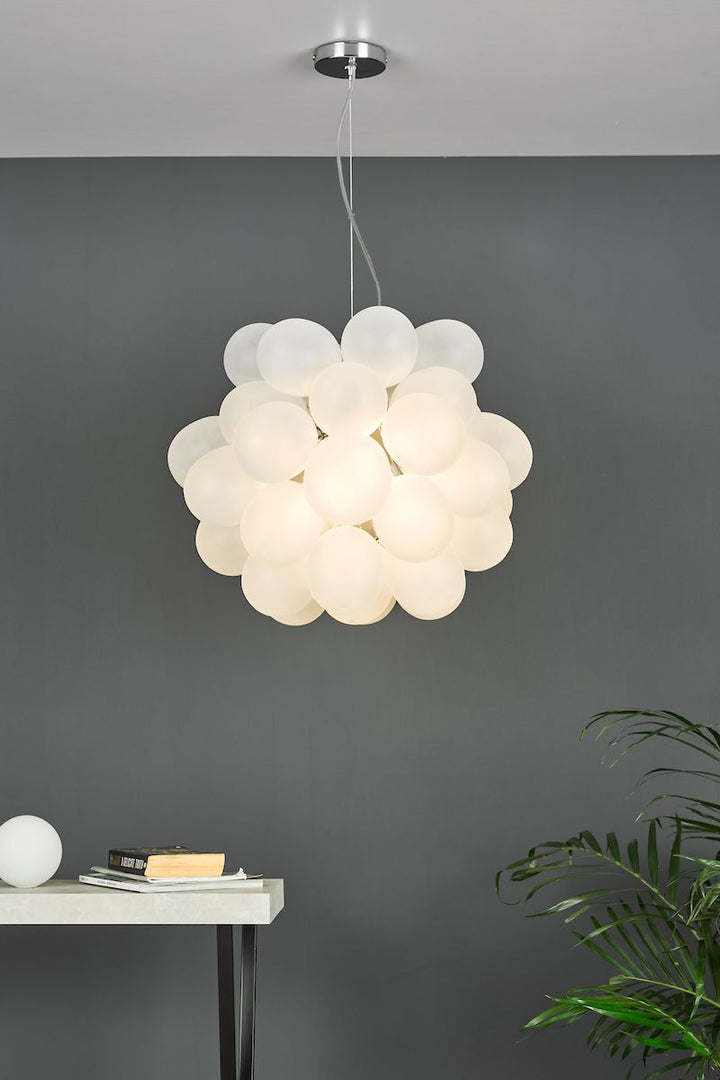 Dar BUB0602 | Bubbles 6 Light Pendant | Polished Chrome & Frosted Glass