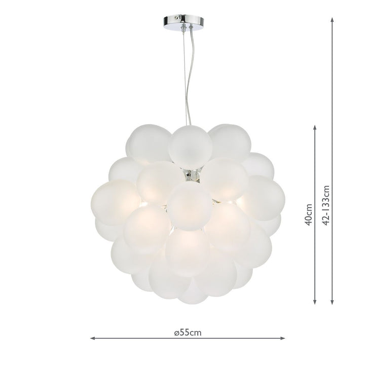 Dar BUB0602 | Bubbles 6 Light Pendant | Polished Chrome & Frosted Glass