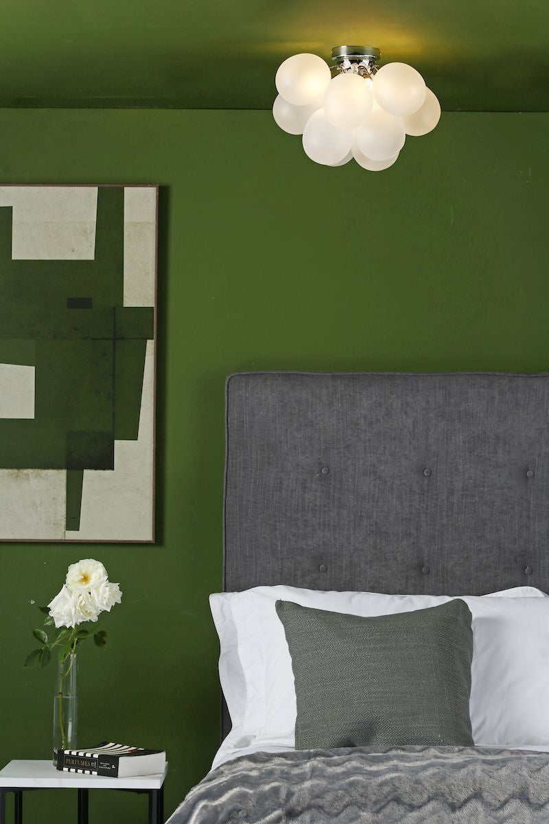 Dar BUB5202 | Bubbles 4 Light Flush | Polished Chrome & Frosted Glass