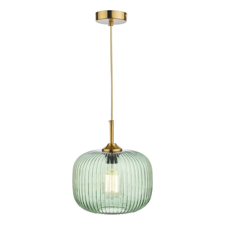 Dar Lighting DEM0124 | Demarius | Green Glass Pendant | Bronze Detail