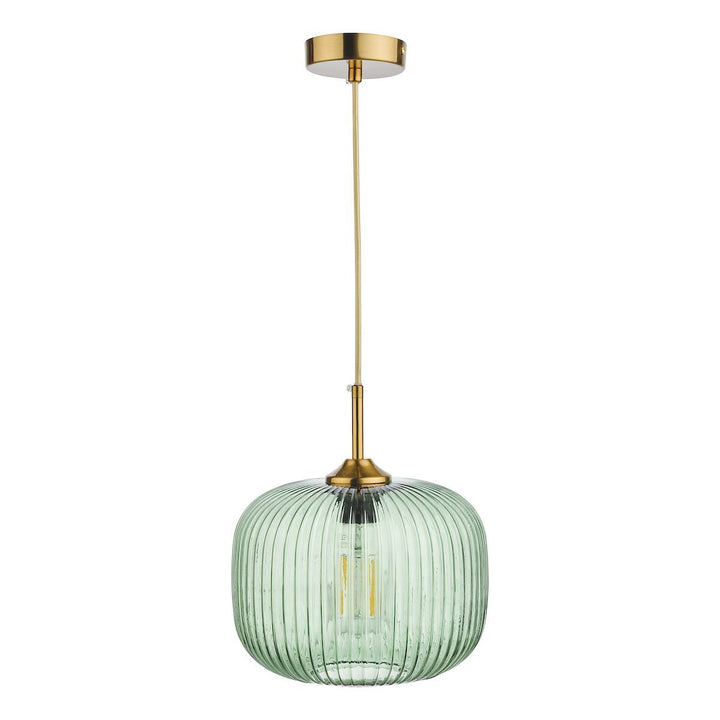 Dar Lighting DEM0124 | Demarius | Green Glass Pendant | Bronze Detail