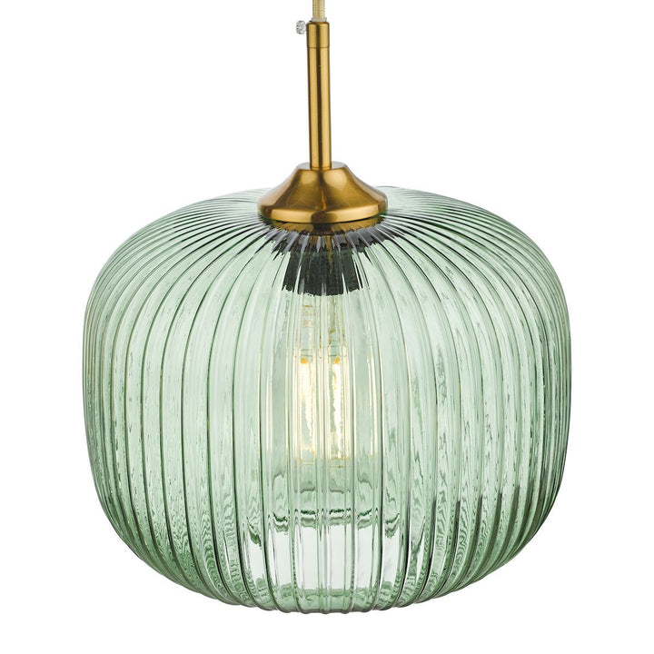 Dar Lighting DEM0124 | Demarius | Green Glass Pendant | Bronze Detail