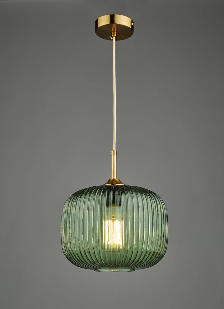 Dar Lighting DEM0124 | Demarius | Green Glass Pendant | Bronze Detail