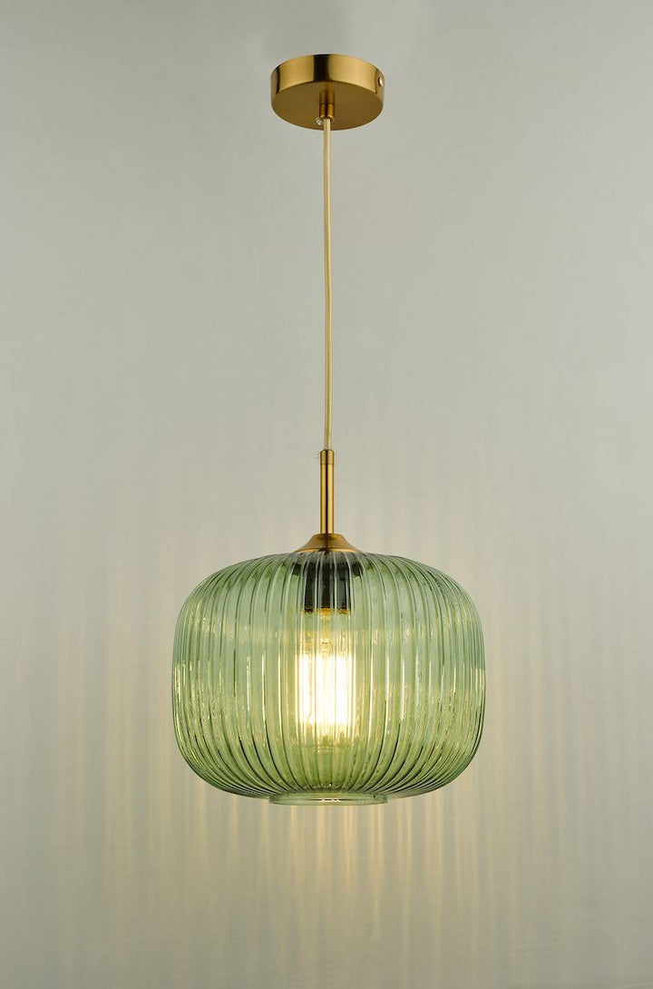 Dar Lighting DEM0124 | Demarius | Green Glass Pendant | Bronze Detail