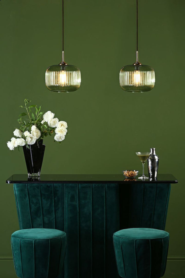 Dar Lighting DEM0124 | Demarius | Green Glass Pendant | Bronze Detail