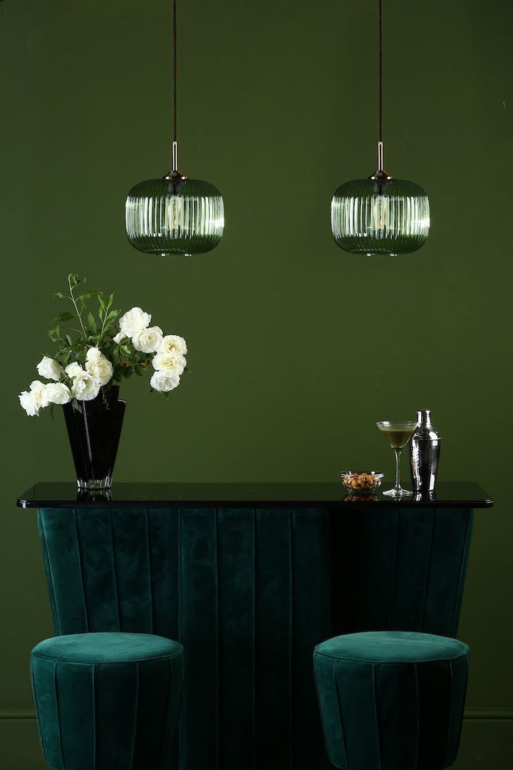 Dar Lighting DEM0124 | Demarius | Green Glass Pendant | Bronze Detail