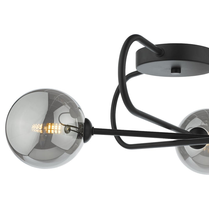 Dar EIS5322 Eissa 3 Light Semi Flush Matt Black Smoked Glass