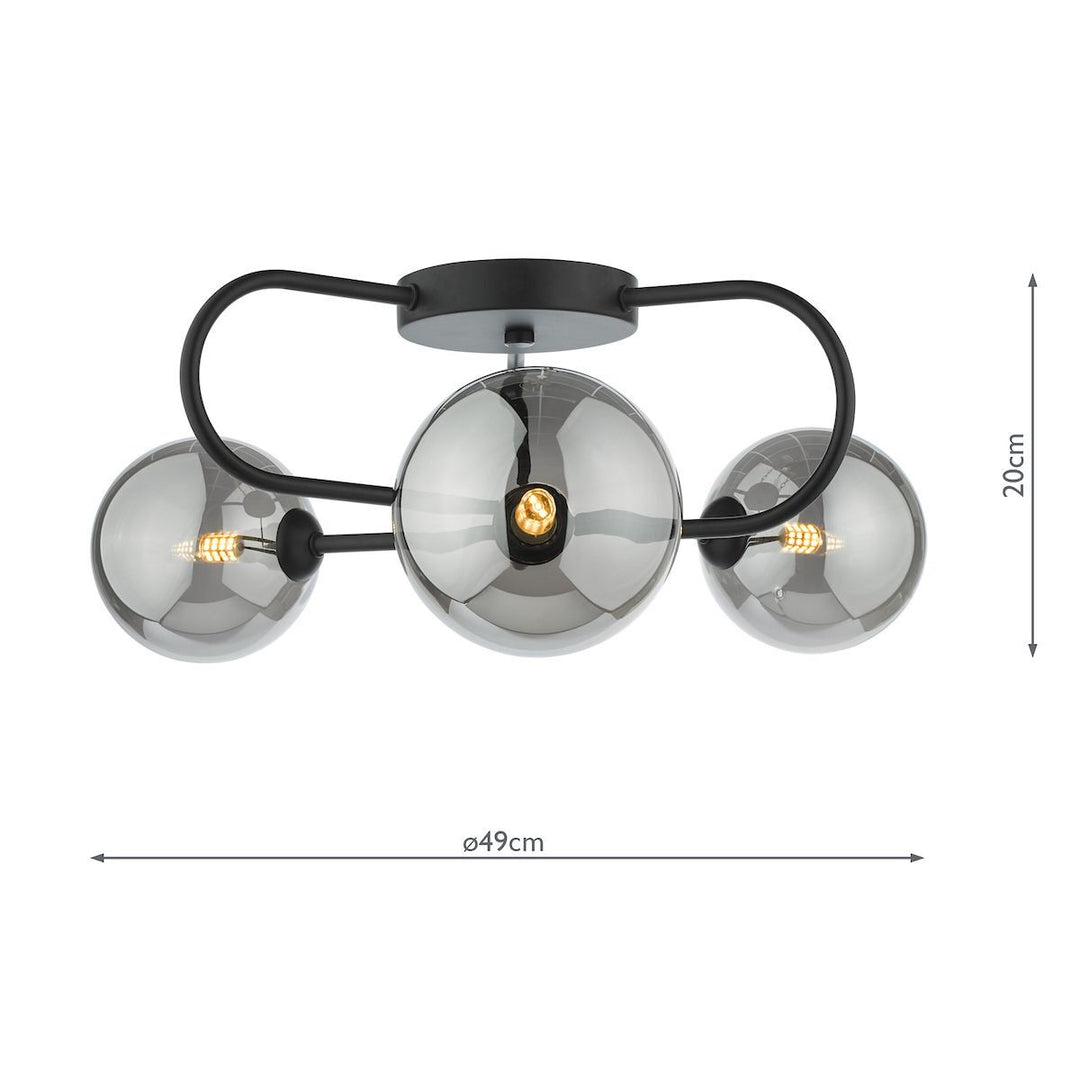 Dar EIS5322 Eissa 3 Light Semi Flush Matt Black Smoked Glass