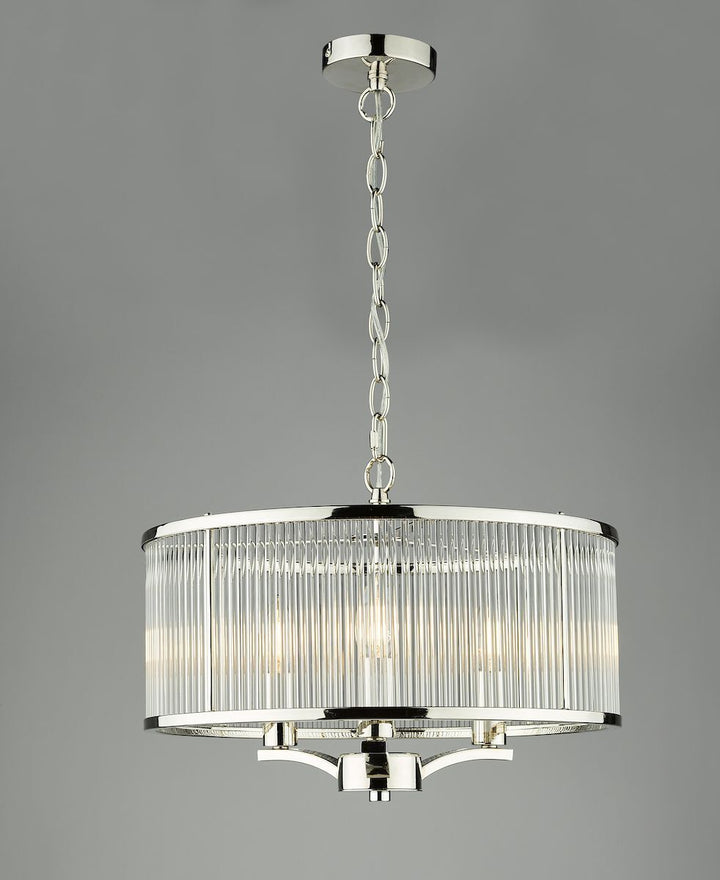 Dar EVE0338 | Evelyn | 3-Light Glass Pendant in Polished Nickel