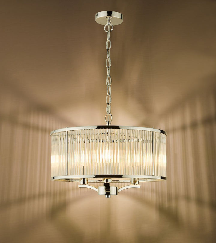 Dar EVE0338 | Evelyn | 3-Light Glass Pendant in Polished Nickel