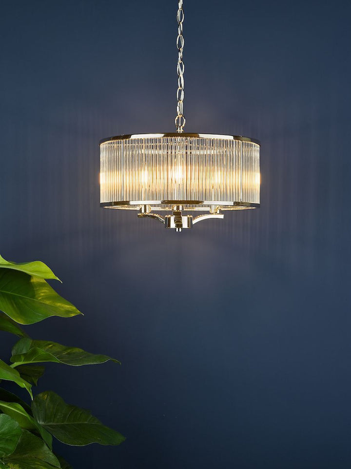 Dar EVE0338 | Evelyn | 3-Light Glass Pendant in Polished Nickel
