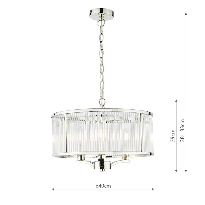 Dar EVE0338 | Evelyn | 3-Light Glass Pendant in Polished Nickel