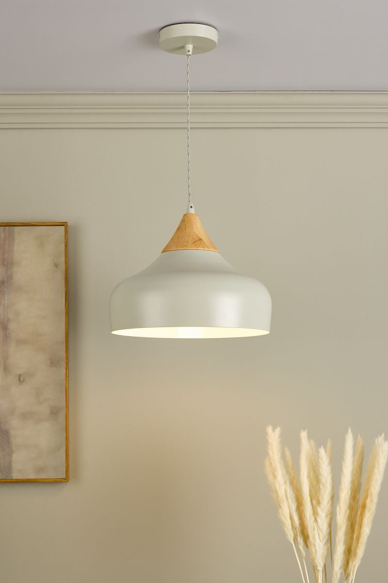 Dar GAU0139 | Gaucho Pendant | Single Light | Grey and Wood Finish