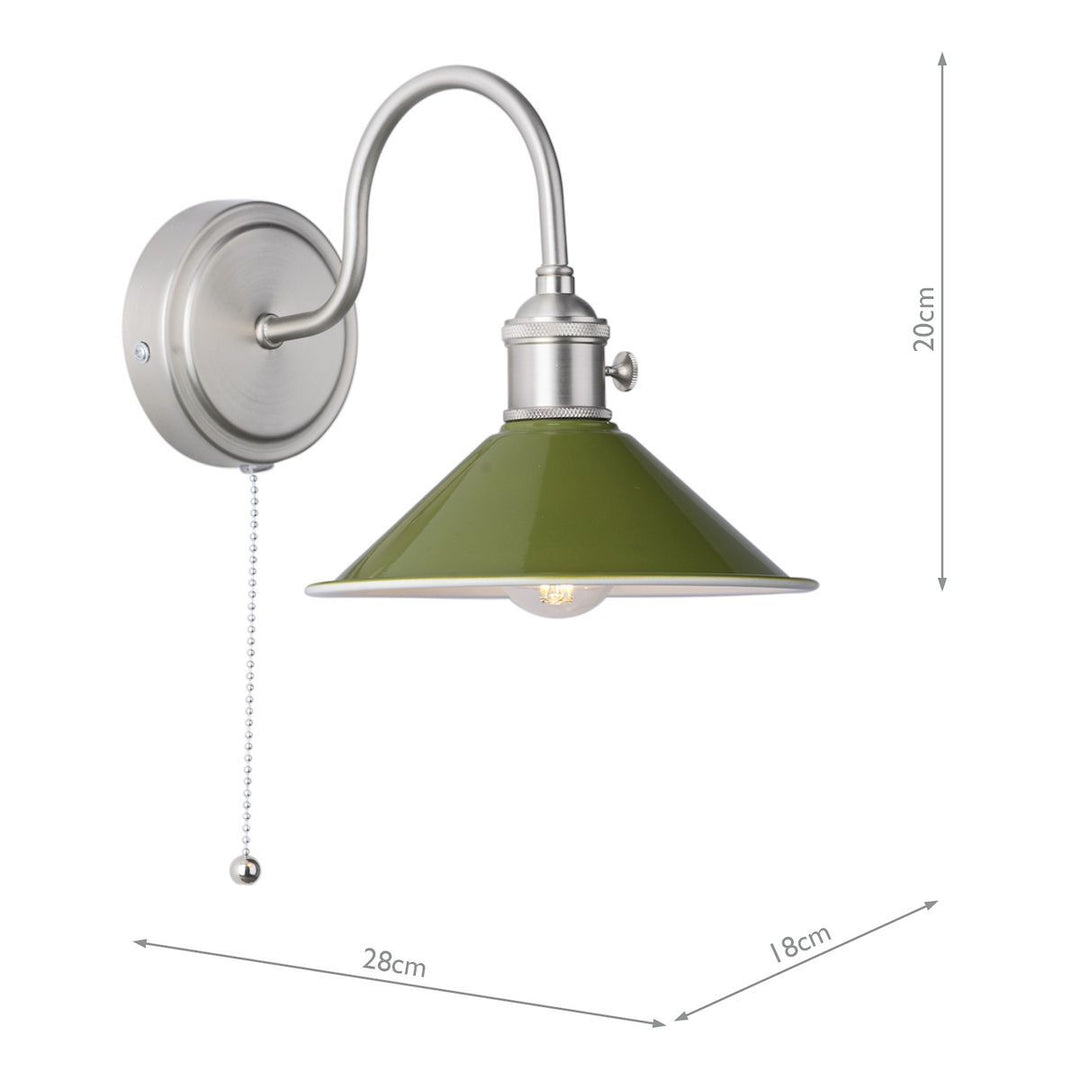 Dar HAD0761-07 Hadano 1 Light Wall Light Antique Chrome With Olive Green Shade