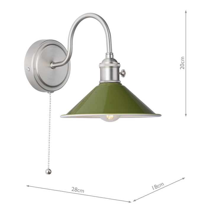 Dar HAD0761-07 Hadano 1 Light Wall Light Antique Chrome With Olive Green Shade
