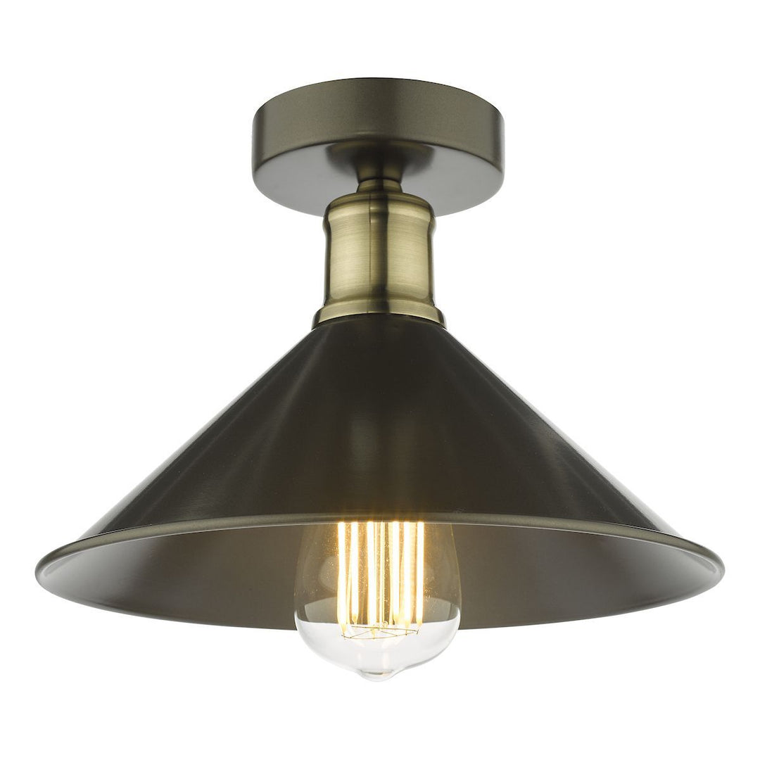 Dar JAL0161 | Jalen | 1 Light Flush Ceiling Light | Graphite and Antique Brass