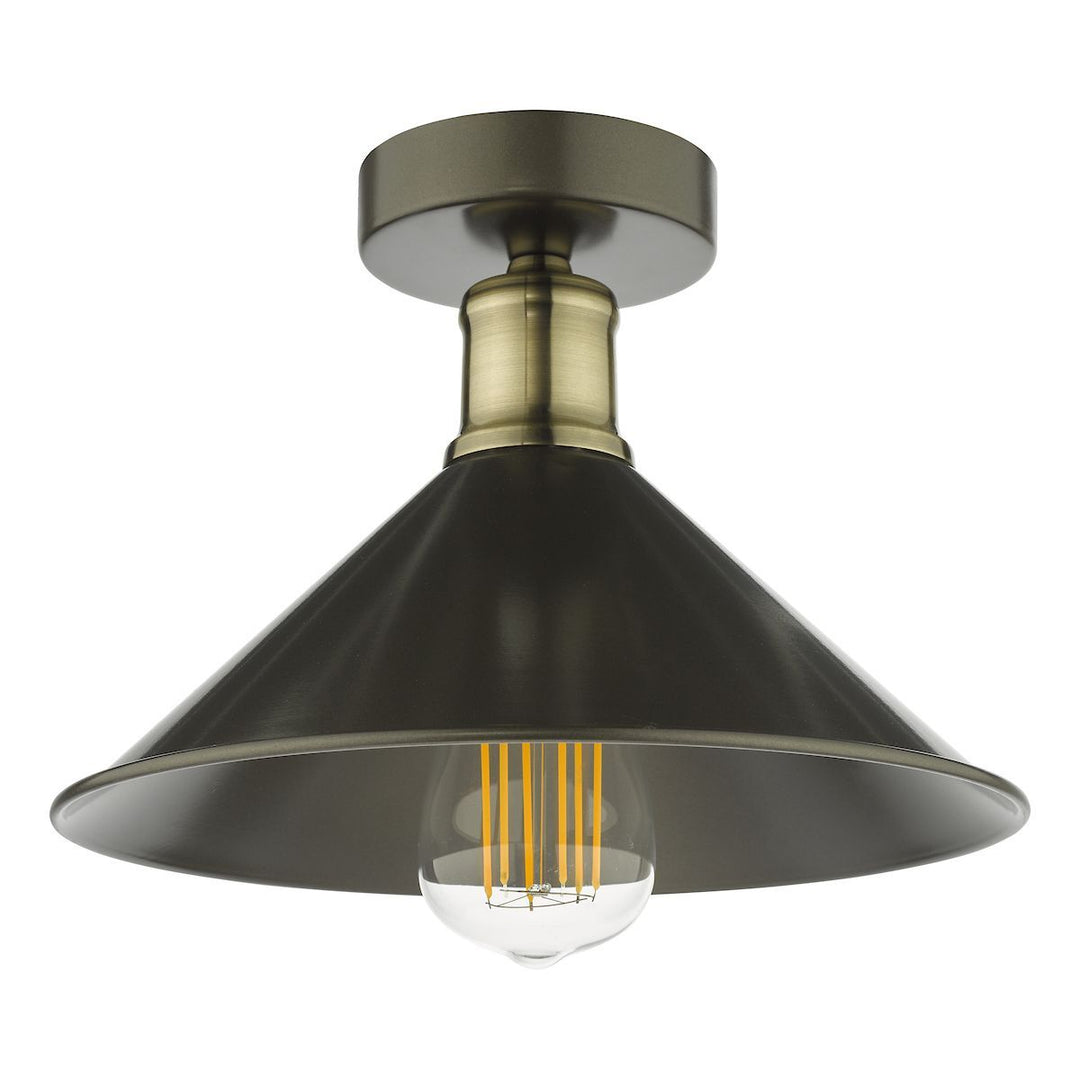 Dar JAL0161 | Jalen | 1 Light Flush Ceiling Light | Graphite and Antique Brass
