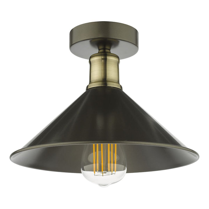 Dar JAL0161 | Jalen | 1 Light Flush Ceiling Light | Graphite and Antique Brass