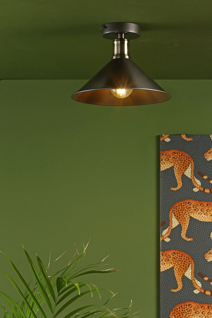 Dar JAL0161 | Jalen | 1 Light Flush Ceiling Light | Graphite and Antique Brass