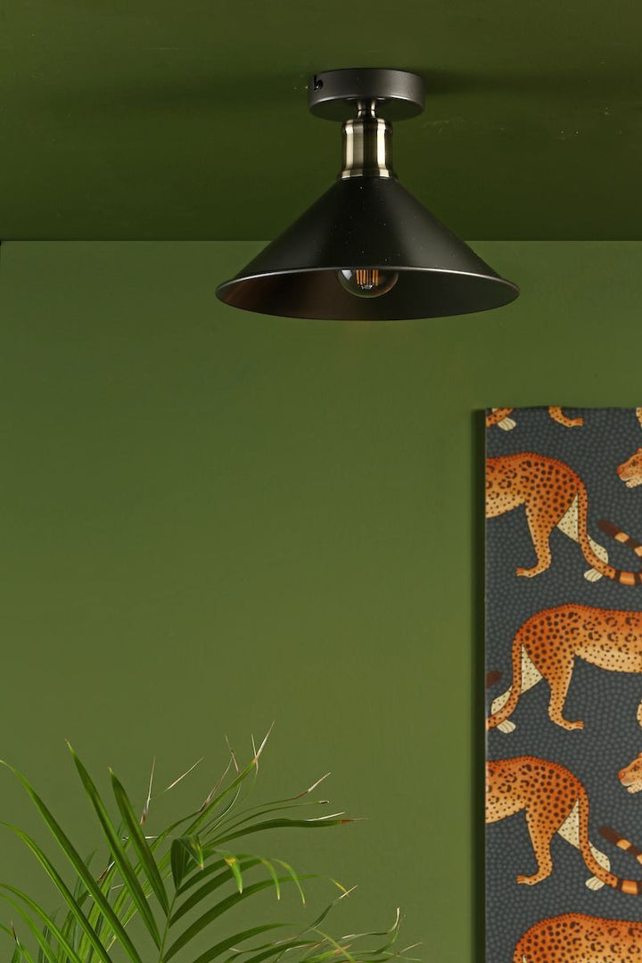 Dar JAL0161 | Jalen | 1 Light Flush Ceiling Light | Graphite and Antique Brass