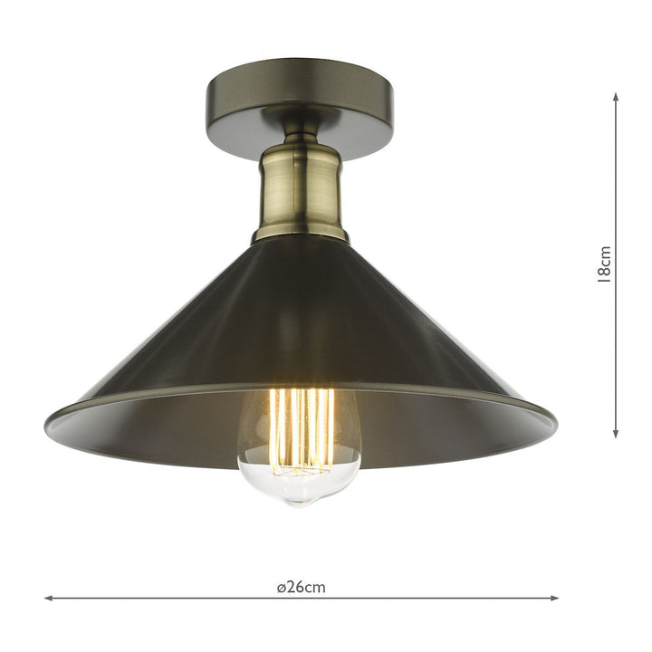 Dar JAL0161 | Jalen | 1 Light Flush Ceiling Light | Graphite and Antique Brass